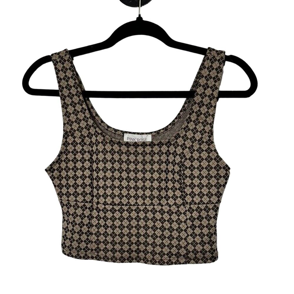 Pink Rose Women’s Brown Beige Cropped Tank Sleeveless Stretch Size Small